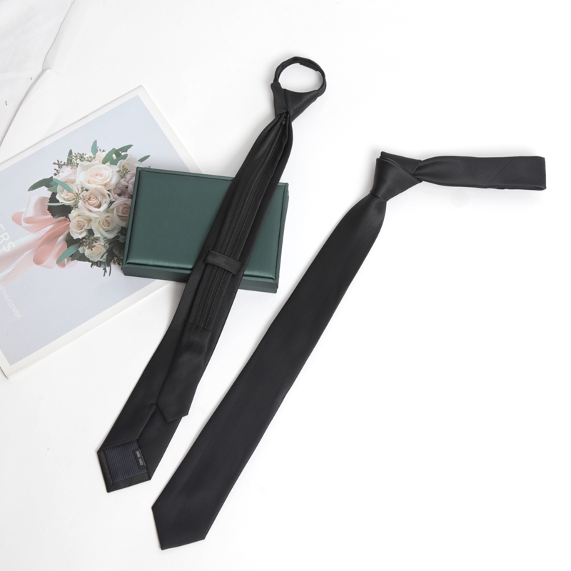 Skinny Tie Men - Zwarte Kleuren Rits Stropdas Handgemaakte Hoge