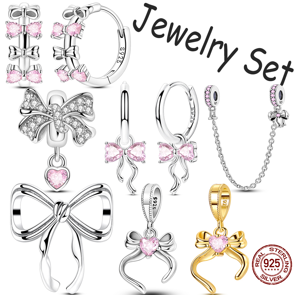 Tie Clip Silver - 925 Sterling Zilver Boog Sieraden Set