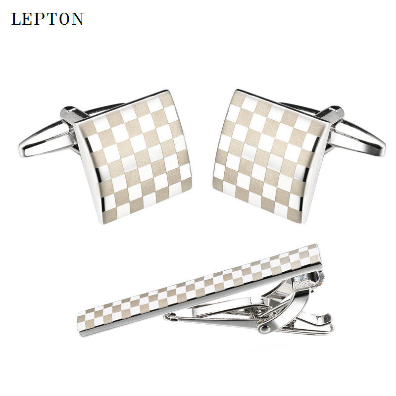 Tie Bar Set Gift - Lepton Klassieke Vierkante Laser Heren Manchetknopen