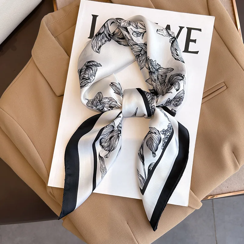 Silk Neck Scarf - 70*70Cm Luxe Bloemenprint Zijden Vierkante Sjaal